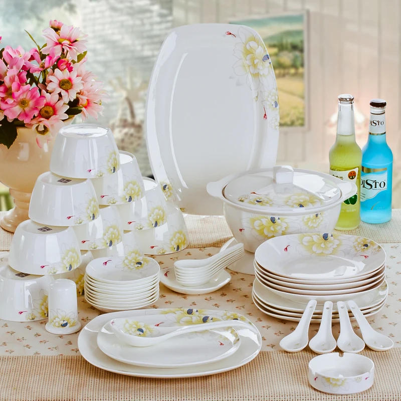 0 56pcs ceramic china dinnerware set tableware set plates spoons bowls