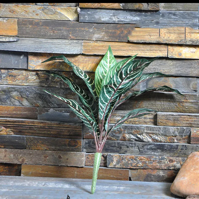 10 Heads Zebra Leaf Artificial Plants Fake Fern Green Leaf Tree Plant for home garden decorations