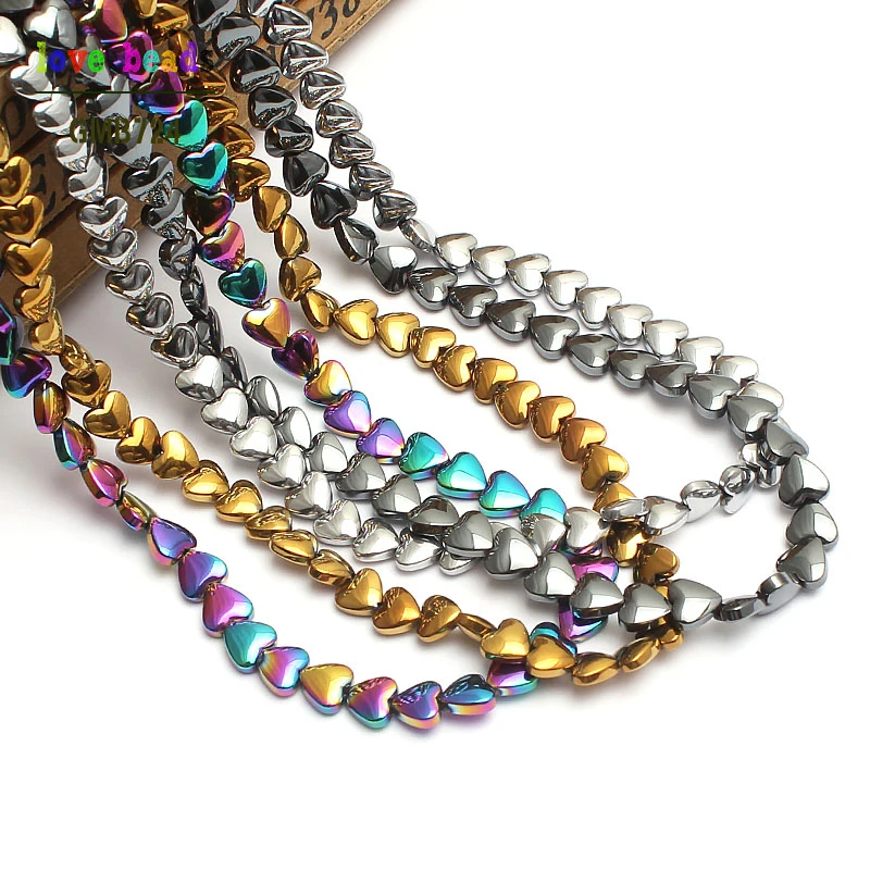 Natural Hematite Stone Beads 6*5mm Heart Loose Spacer Beads For Jewelry Making 78pcs/lot Beads DIY Bracelet Necklace