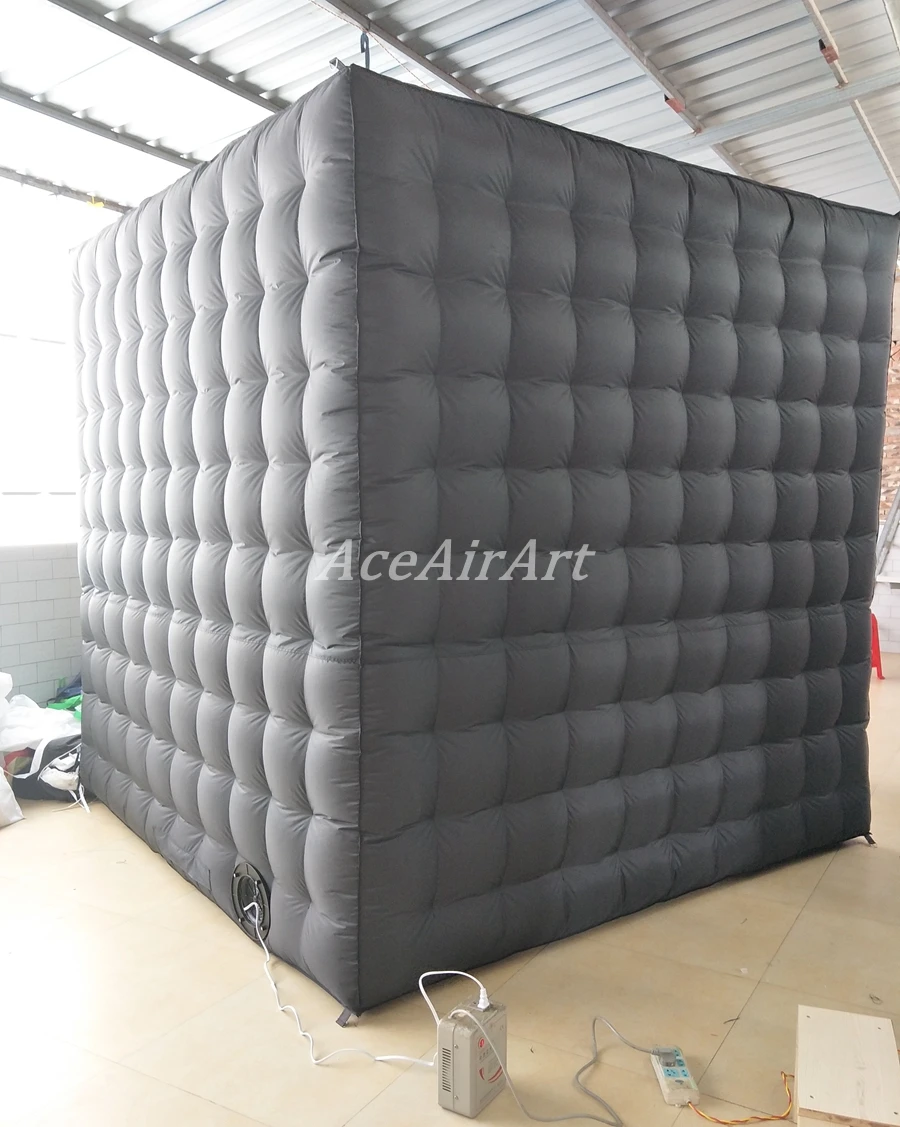 Gabinete inflável preto Photo Booth com cortina Fordable, interior escuro completo sem luz