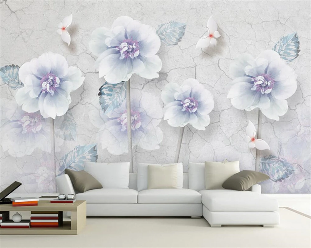 

Beibehang Custom wallpaper light blue fantasy hand-painted flowers sofa TV background walls living room bedroom 3d wallpaper