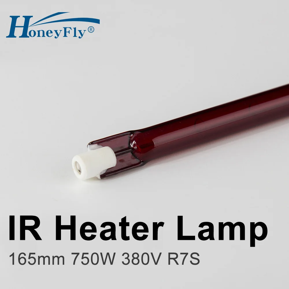 HoneyFly-Lámpara calefactora infrarroja J165 de 5 piezas, 380V, 750W, 165mm, IR, halógena, elemento calefactor, rubí, pintura doble espiral, secado de cuarzo