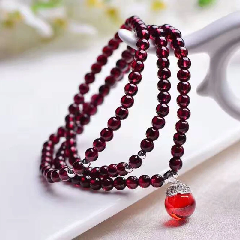 Wholesale Natural Garnet Stone Bracelets Wine Red Bead Transporter Pendant Bracelet Lucky for Women Crystal Multilayer Jewelry