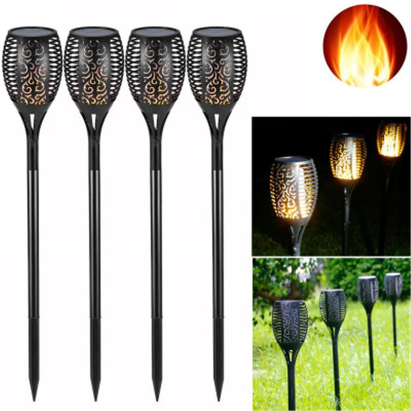 1 Pcs ATAU 2 Pcs 96 LED Tahan Air Flame Flame Solar Torch Light Lampu Taman Outdoor Lanskap Dekorasi Taman Halaman cahaya