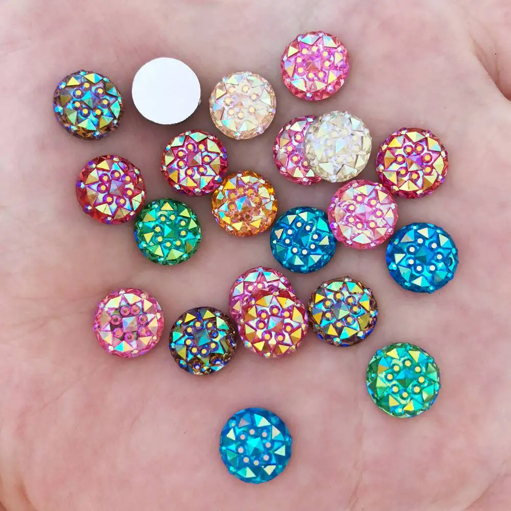 50pcs Mix AB Resin 10mm Round Flatback Rhinestone Child Scrapbook Craft/wedding F288