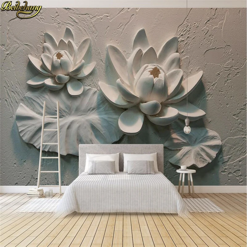 

beibehang Embossed grey lotus Wallpaper for Walls 3d wall papers home decor Murals Backgrounds for Living Room home improvement