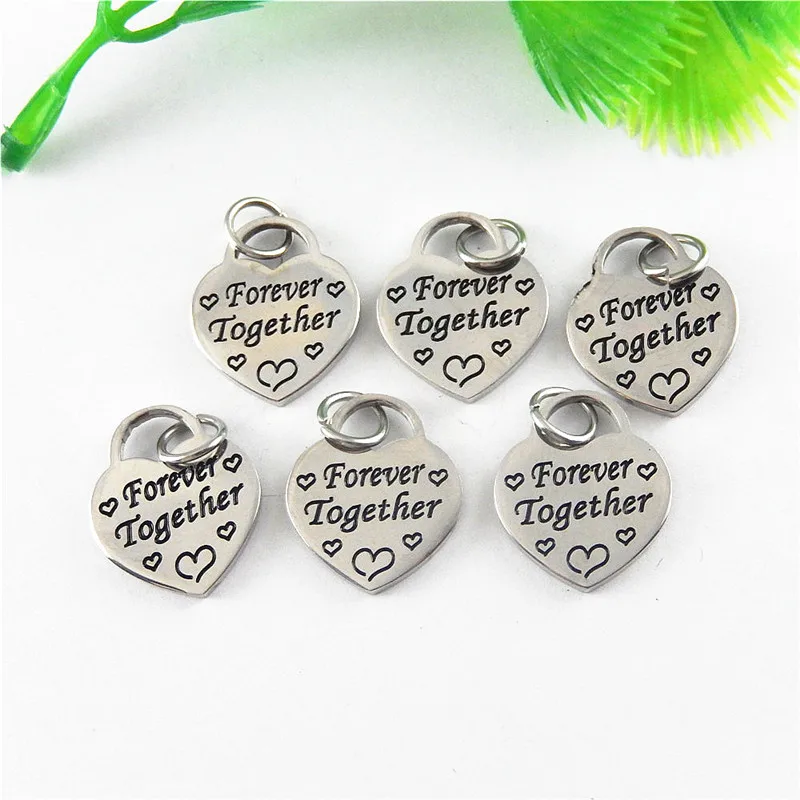 Graceangie Small Heart Shape Forever Together Carved Charms Unique Antique Metal Jewelry Making Finding Pendant 52046