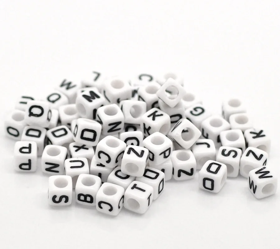 500 PCs Doreen Box Mixed White Alphabet/ Letter Acrylic Cube Beads 6x6mm Square Bead For DIY Bracelet Jewelry Making Findings