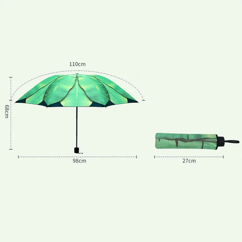 Creative Banana Leaf Sun Umbrella Female Small Fresh Three Fold Woman Umbrella UV Sunshade Sunscreen Black Plastic Umbrellas