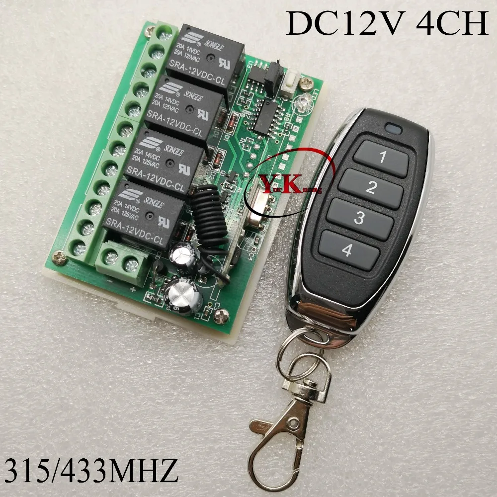 

DC 12V 10A 4 CH Wireless Relay RF Remote Control Switch Receiver+1 2 3 4 Transmitter 315/433 MHz Smart Home ASK Learning Code