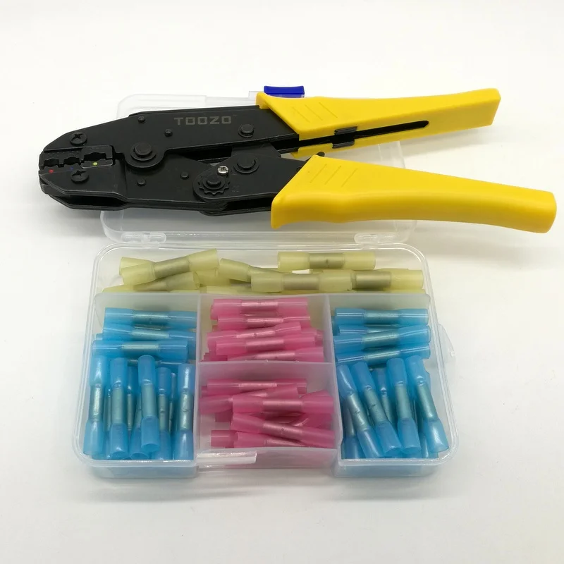 Hot Melt Glue Inside Water-proof Terminal 100pcs  Mixed BHT 1.25 2 5 PE Heat Shrink Butt Crimp Terminals  and 03C Crimp Plier