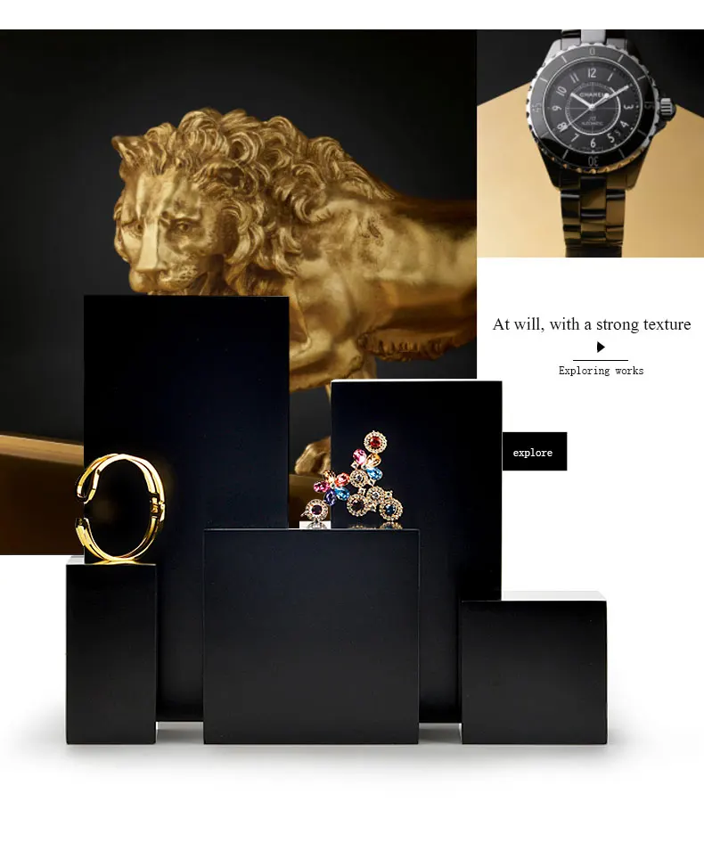 Oirlv Schwarzes Massivholz-Schmuckdisplay-Set, mehrstufige Ständer, Ring-, Ohrring- und Halskettenhalter, Vitrine für Ladentheken. – Detail 10