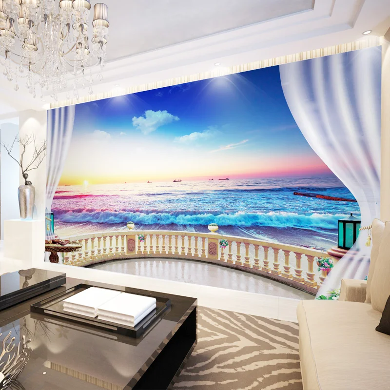 

beibehang Custom Wallpaper 3D Mural Balcony Sea View Photography TV Background Wall paper Living Room bedroom wallpaper 3d mural