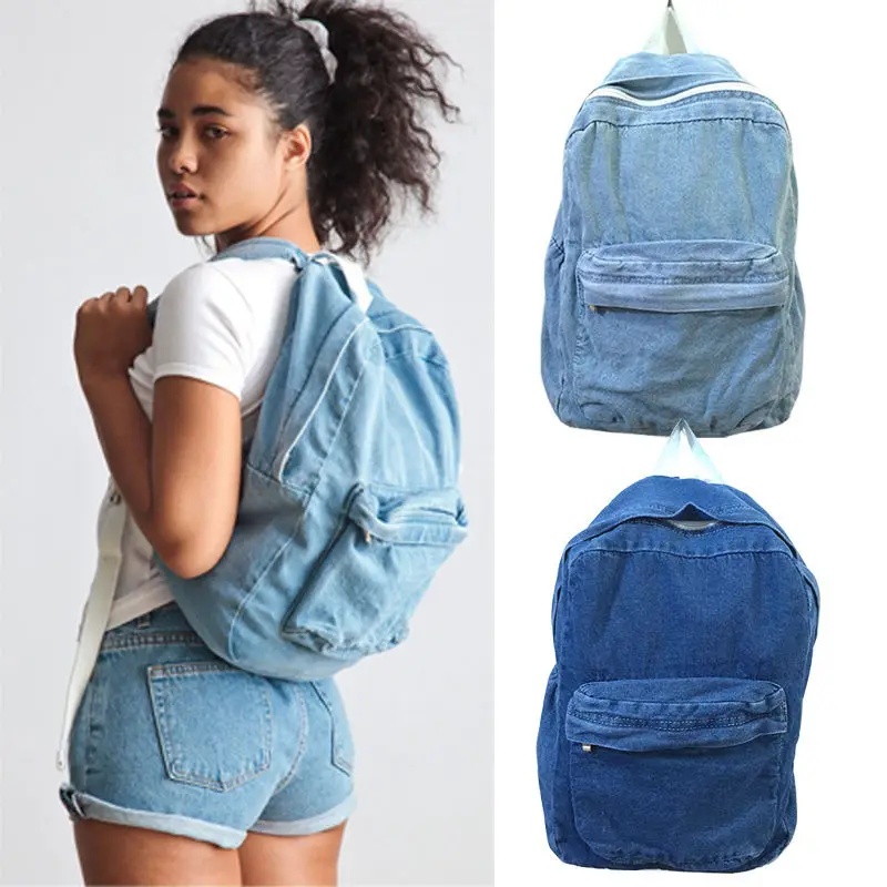 Boys Girls Unisex Vintage Washed Denim Jean School Bag Travel Matching Backpack