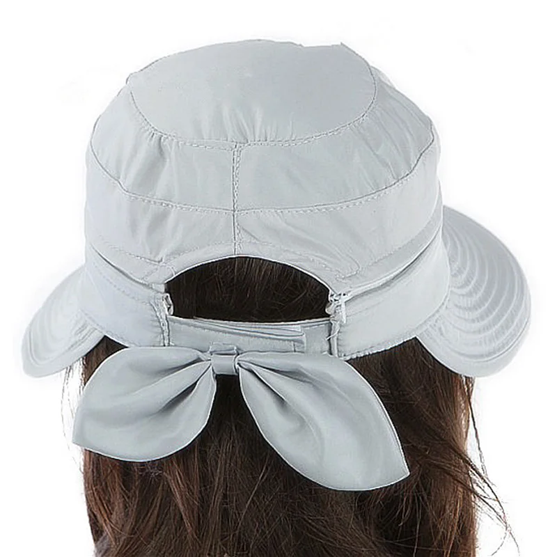 Gorra de estilo coreano para mujer, visera grande con lazo, Color a juego, para playa, 2019