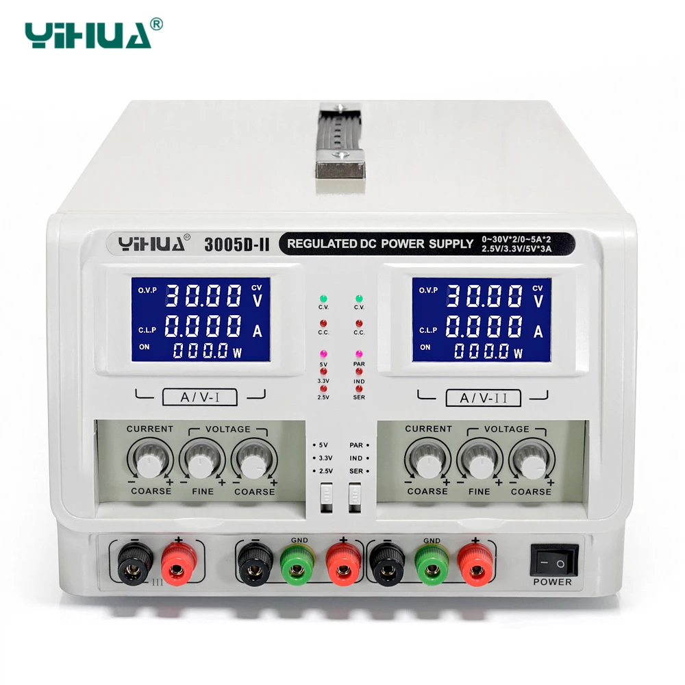 YIHUA 3005D-II Regulated Laboratory DC Power Supply Dual Channel Triple Output 30V 5A Voltage Regulators Adjustable Power Supply