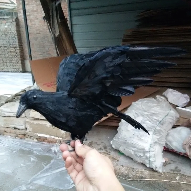 new wings black simulation crow toy lifelike flying crow model  about 30cm