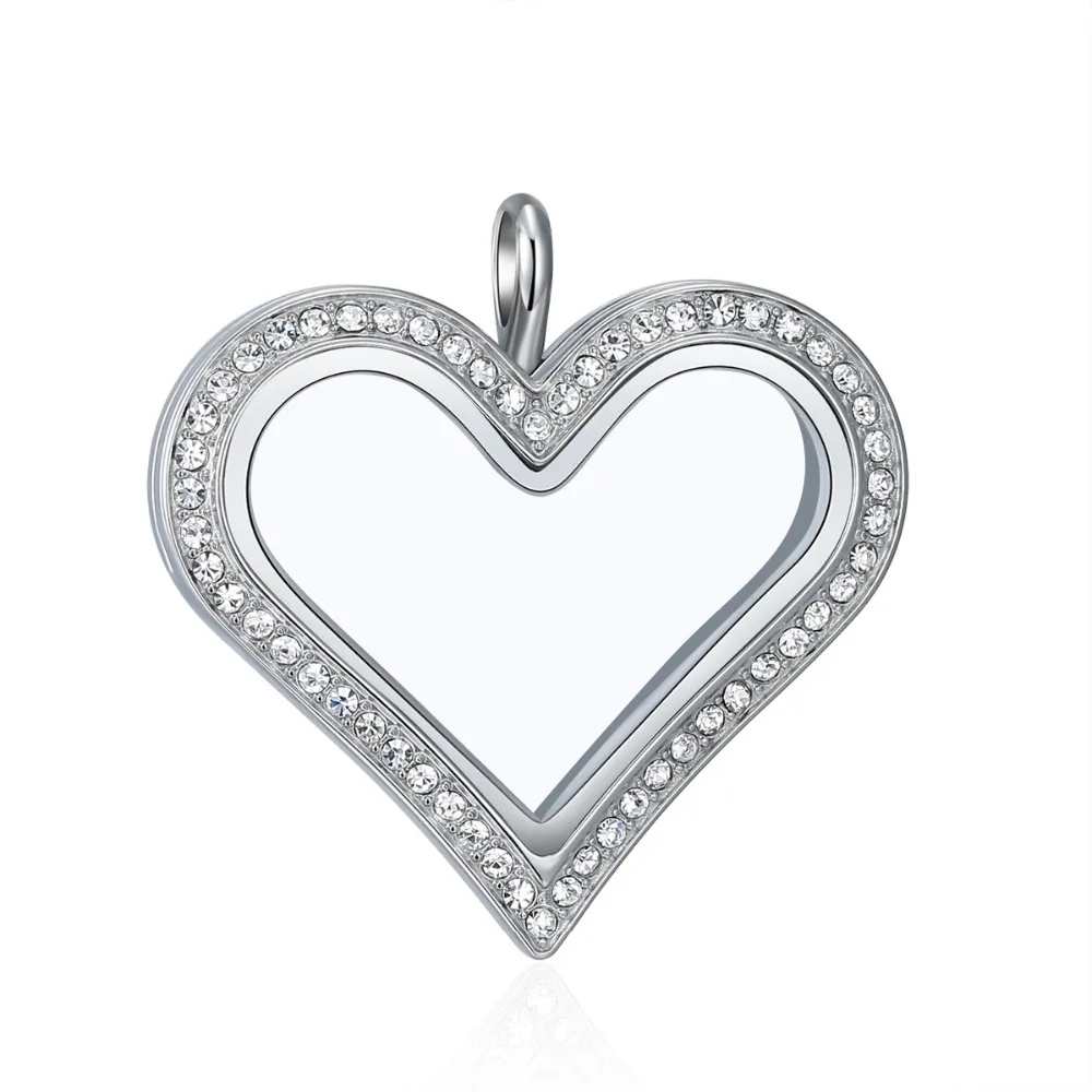 

Mesinya 10pcs Magnet Closure Stainless Steel Czech Crystal Plain Heart Glass Locket For Floating Charms Xmas Mother's Gift