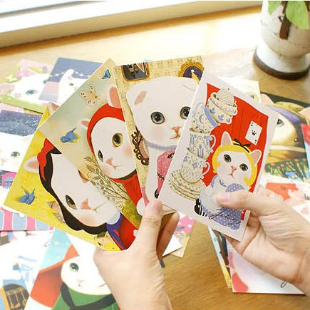 100 Pcs  Creative Cartoon Cat Postcard/ Holiday Greeting Message Festival Wish Gift Cards 25 Model Mix