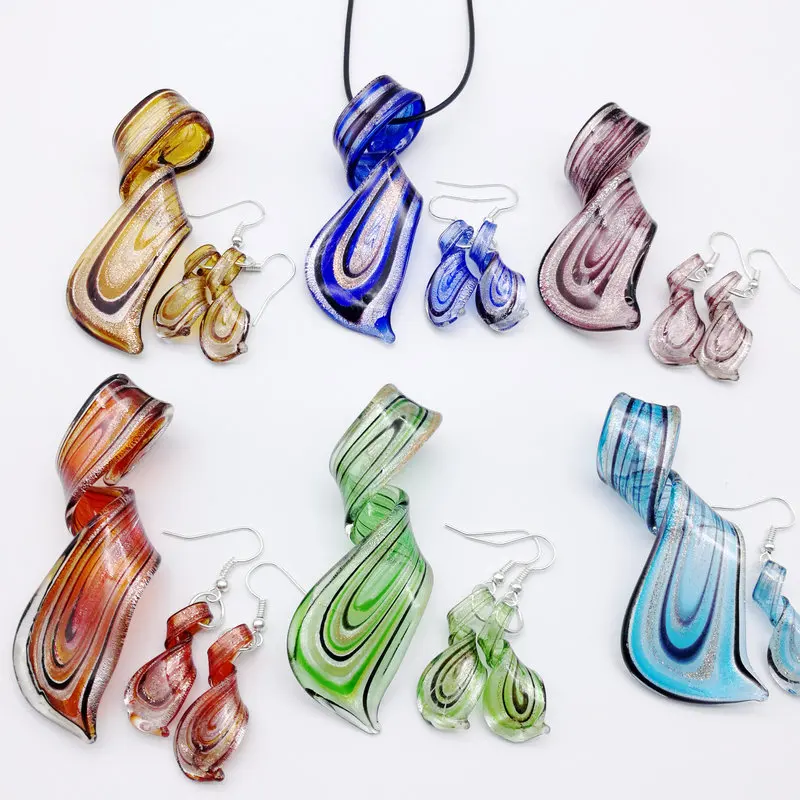 6 Sets Twist Mix Colors Murano Lampwork Glass Necklace Earring Fashion  Jewelry