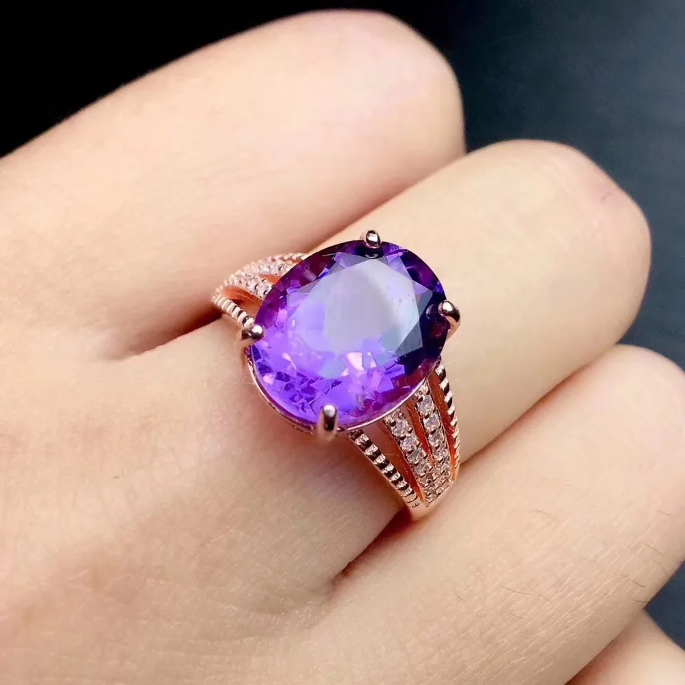 

Natural real amethyst ring 925 sterling silver 9*11MM gemstone For men or women rings Fine jewelry