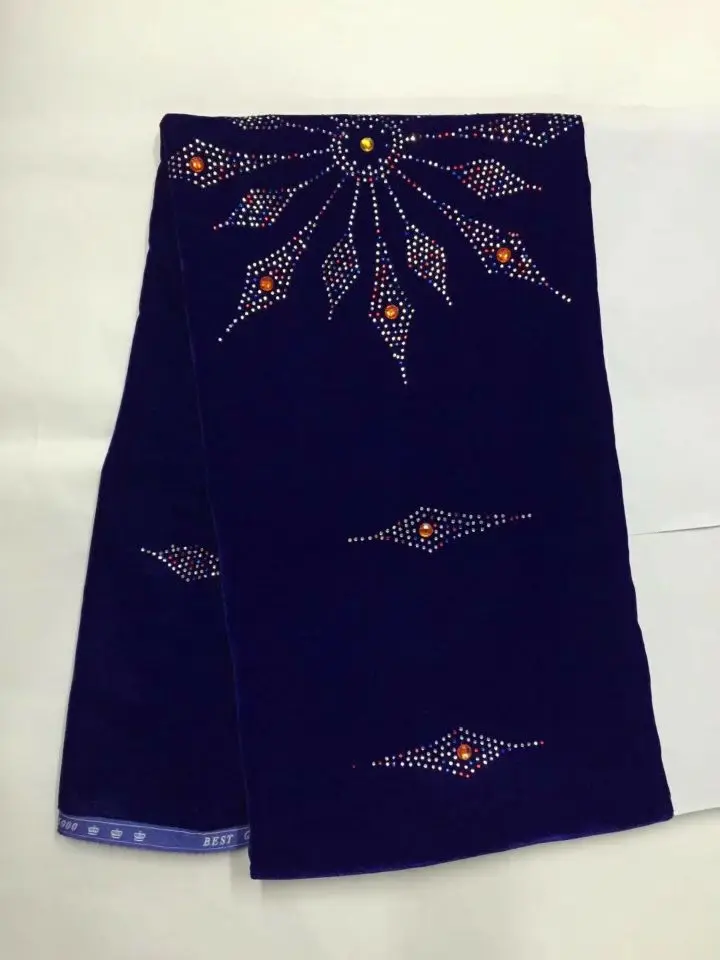 5 Yards/pc Fashionable royal blue velveteen lace material african soft velvet lace fabric with rhinestone for clothes JV11-1