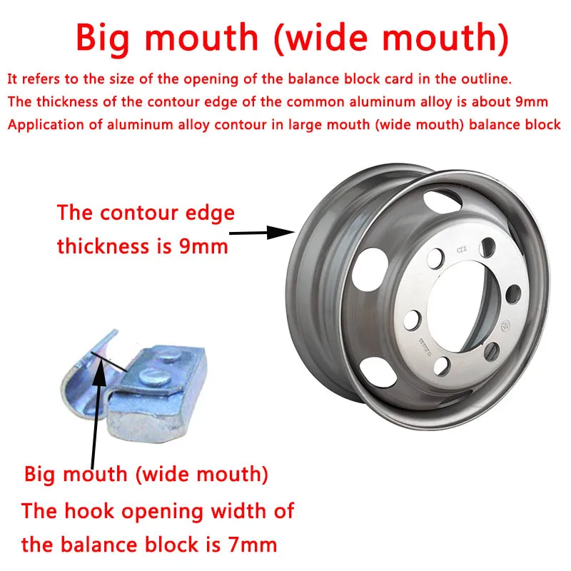 Bloque de equilibrio de rueda de gancho, cubo de rueda de aleación de aluminio 5G30G, bloque de contrapeso ancho, gancho de golpe, peso del neumático