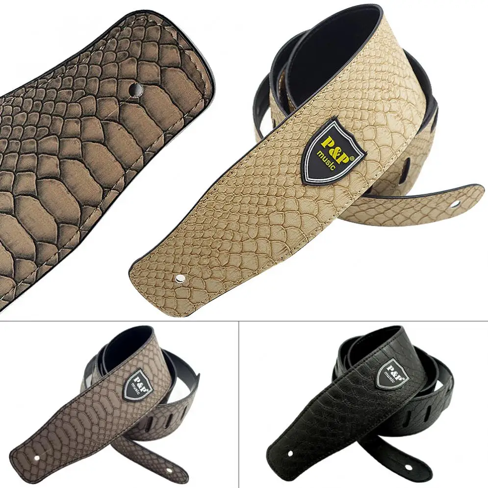 Adjustable PU Leather Guitar Strap with Python Skin Pattern for Guitar Bass Musical Instrument 3 Colors Optional