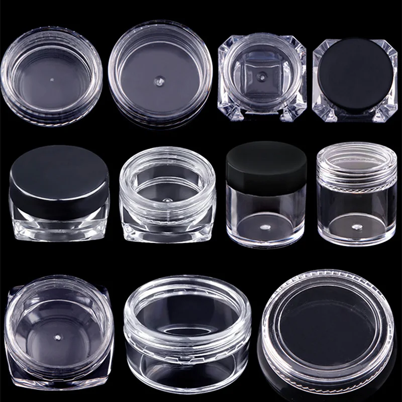 3PCS Portable Plastic Clear Cosmetic Empty Jar Pot Box Makeup Nail Art Cosmetic Bead Storage Container Square/Round Bottle