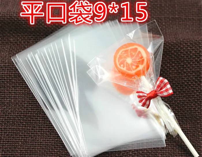 200pcs/lot 9x15cm Transparent Flat Open Top Lollipop Baking Cookie Small Gift Cake Packaging Pouch Cellophane Pop Package Bags