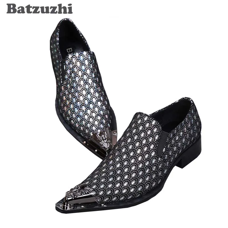 

Batzuzhi Luxury Italian Style Mens Pointed Toe Dress Shoes Mteal Cap Leather Shoes Men Business Party Footwear, EU38-46
