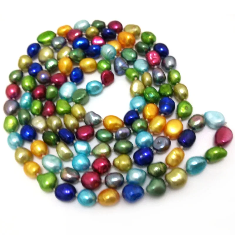 48 inches 8-9mm Multicolor Natural Baroque Pearl Sweater Long Chain Necklace