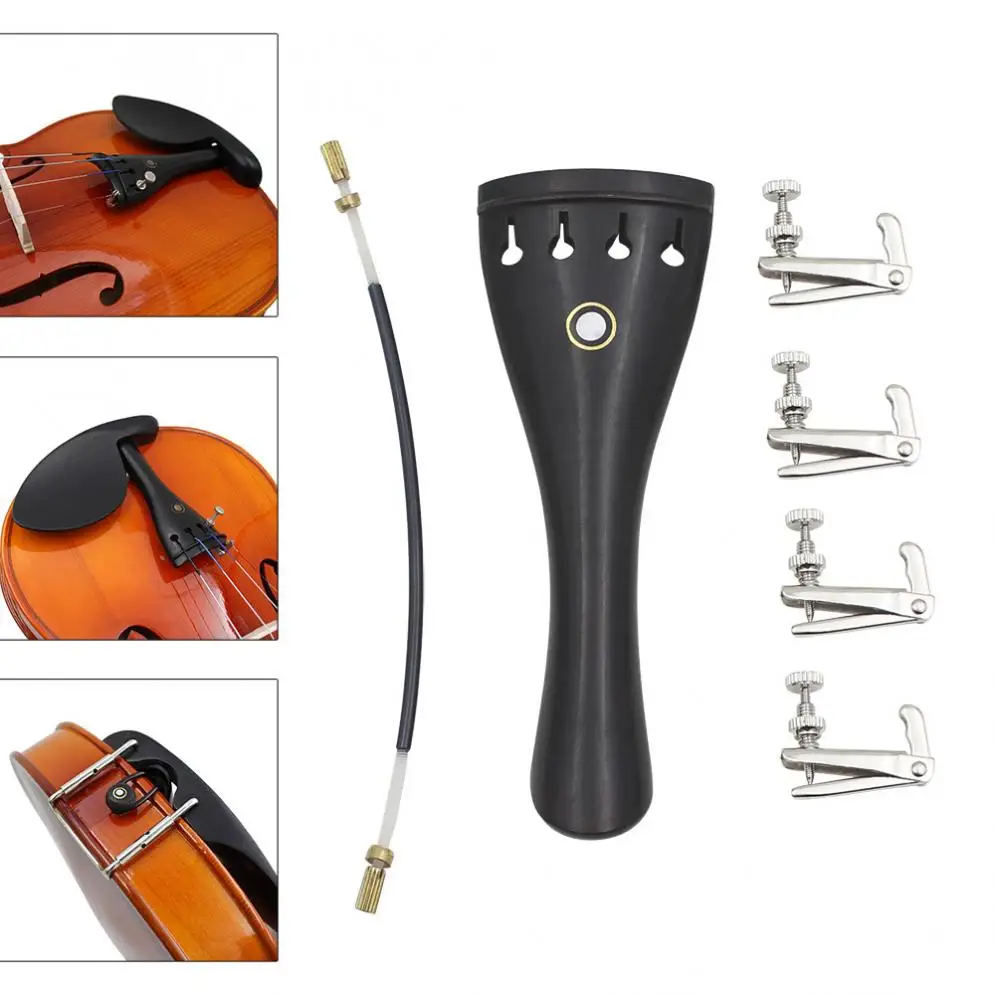 3/4 4/4 Violin Parts Kit with Ebony Tailpiece + Tail Rope + 4pcs Fine Tuning