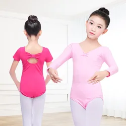 Justaucorps de danse de ballet pour enfants, justaucorps de gymnastique en coton pour enfants, col rond, papillon