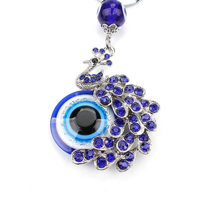 Fashion Blue Crystal Peacock Keychain Keyring Trinket Purse Bag Evil Eye jewelry