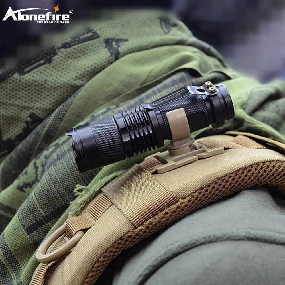 AloneFire led flashlight swivel U ring clip webbing clamp Tactical backpack attach strap hang camp outdoor hike mountain climb images - 6