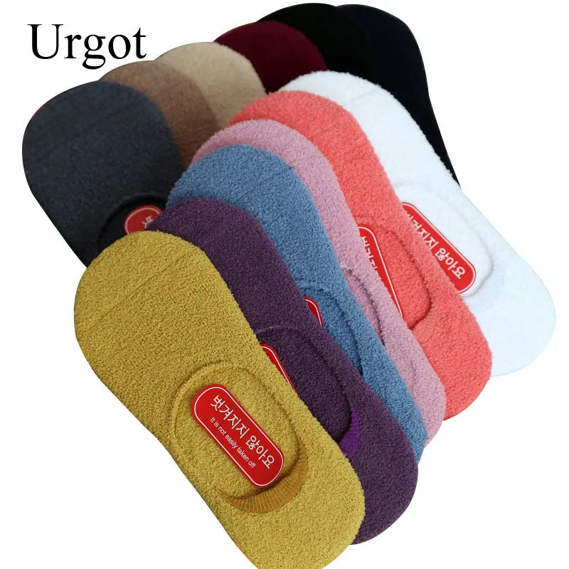 

Urgot 6 Pairs Multi-color Coral Velvet Invisible Women Socks Warmth Autumn Winter Invisible Socks Women Anti-slip Silicone Meias