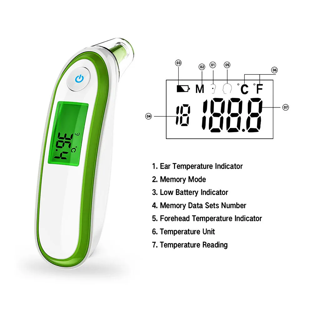 Household Infrared Digital Ear Forehead Laser Body Thermometer LCD Baby Adult Portable Fever Temperature Ear Termometro Portable