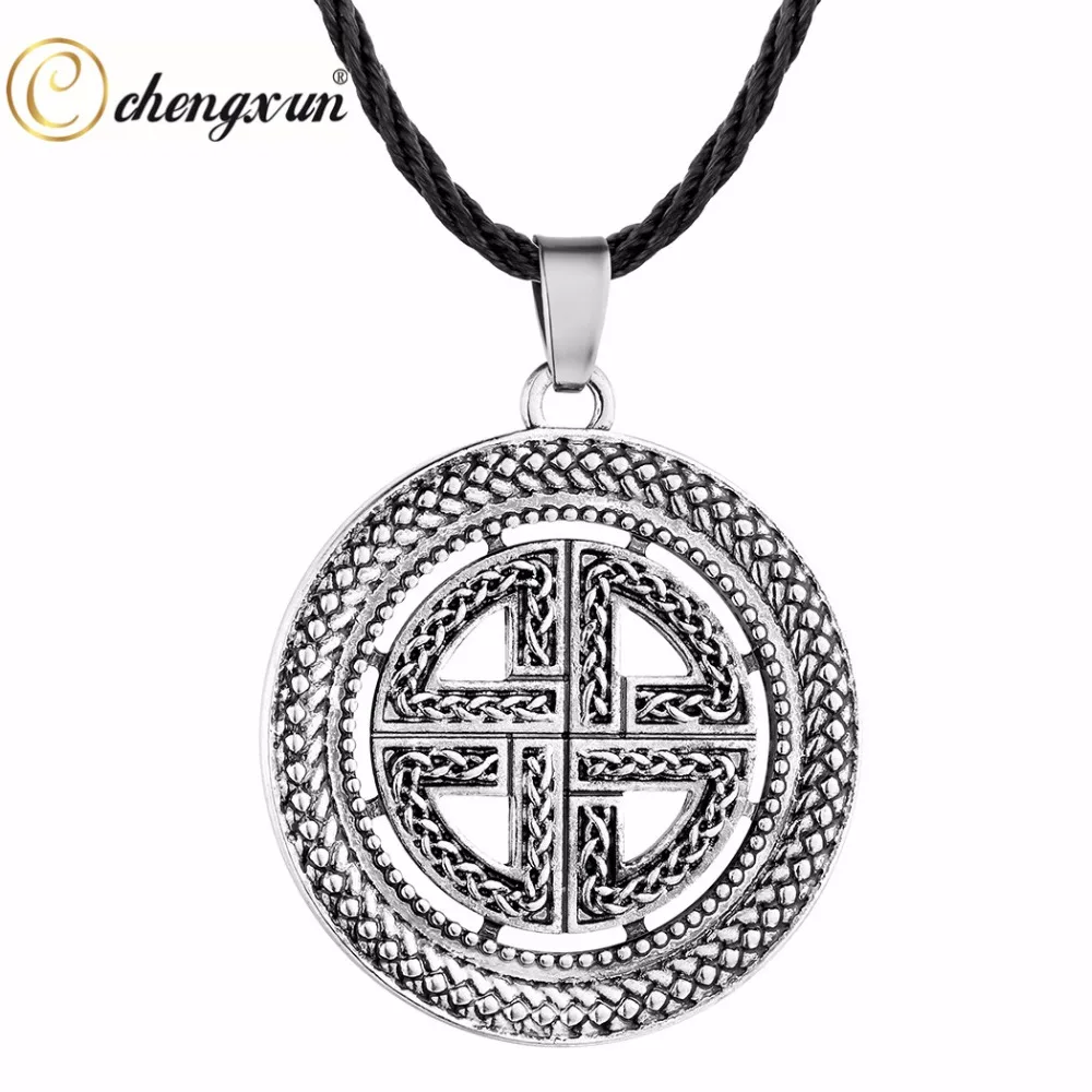 CHENGXUN Vintage Norse Men Pendant Necklace Male Chain Large Circle Cross Celtic Viking Jewelry