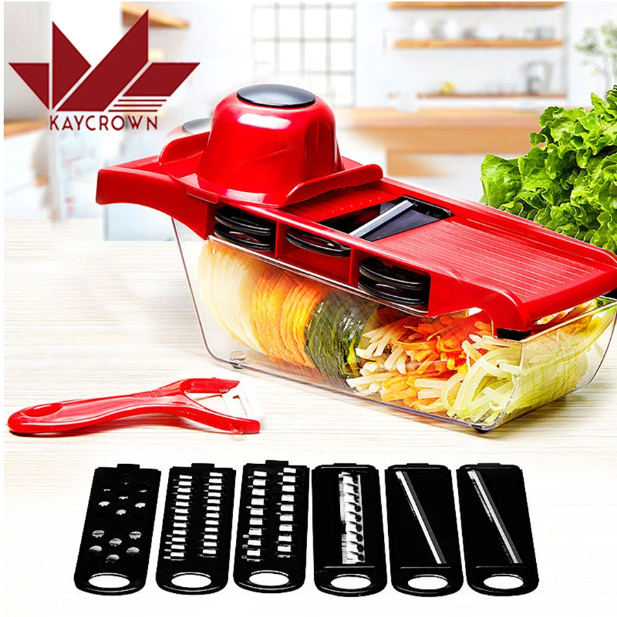 

New Adjustable Fruit Vegetable Slicer Cutter Stainless Steel Blades Carrot Potato Onion Graterr 6 Blades Kitchen Accessories