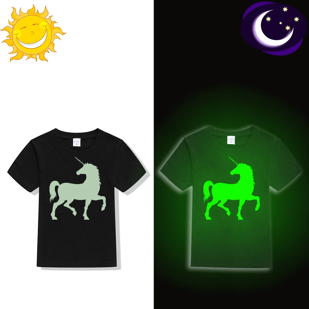 Unicorn Glow In Dark Kids T Shirt Luminous Children Summer Tshirt Toddler Girl T-shirt 2 3 4 5 6 7 8 9 10 11 12 Years 49D2 49D3