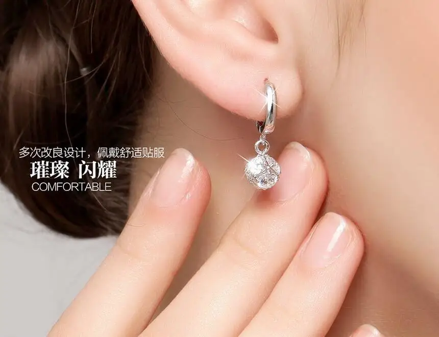 Silver Color  Crystal Ball AAA CZ Z Stud Earrings For Women Earings Sterling Silver Jewelry VES6085