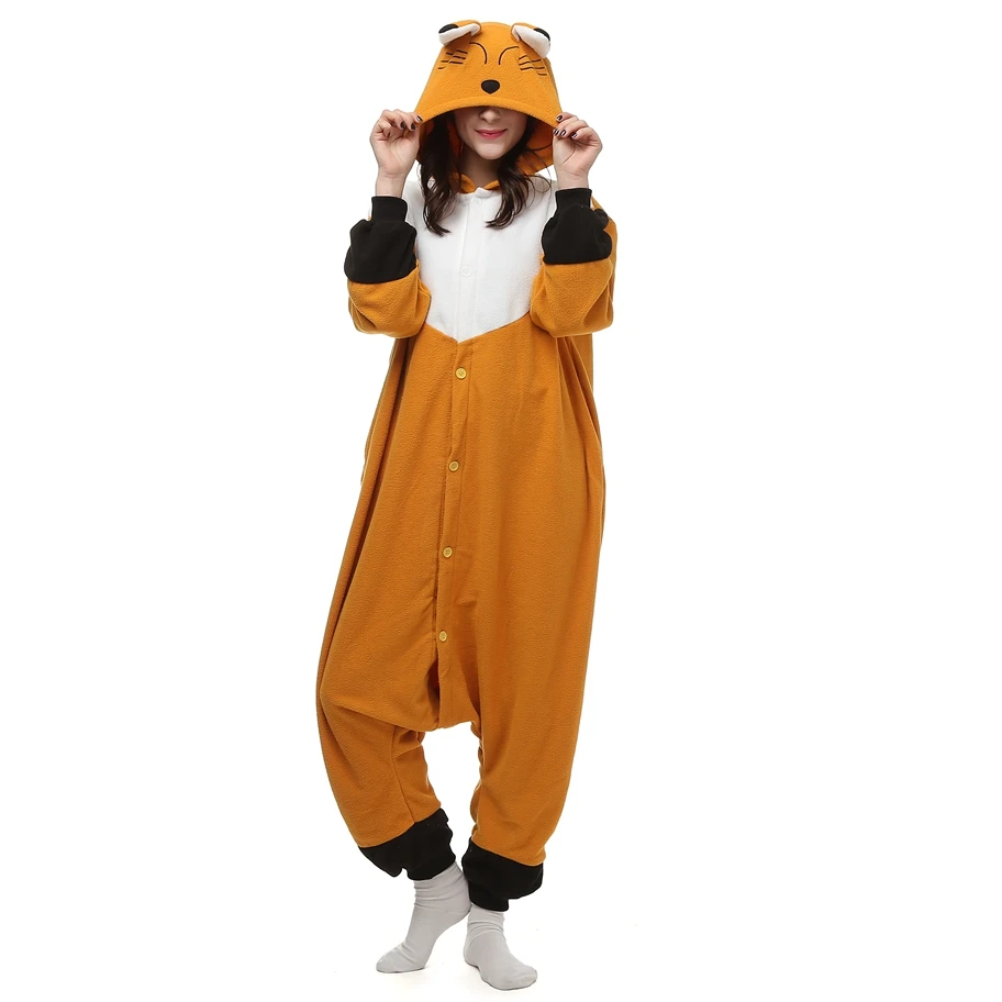 

Cartoon Kigurumi Miss Fox Animal Onesie For Adult One Piece Pyjamas Jumpsuit Cosplay Costumes For Halloween Carnival Party