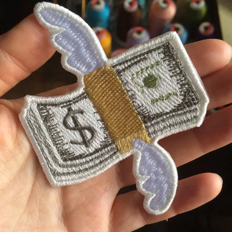 JX-LCLYL Cute Fly Wings Money Embroidered Badge Collar DIY Sew Iron On Patch Craft