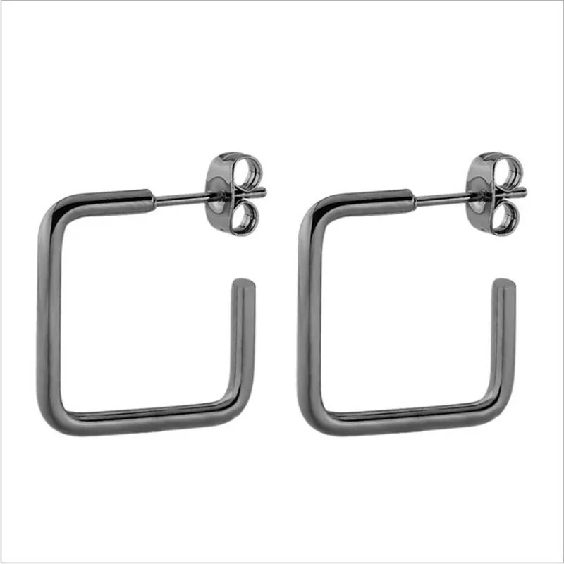 1pair Fashion Stainless Steel Square Shape Earrings Height 20mm Black Vacuum Plating No Fade Allergy Free