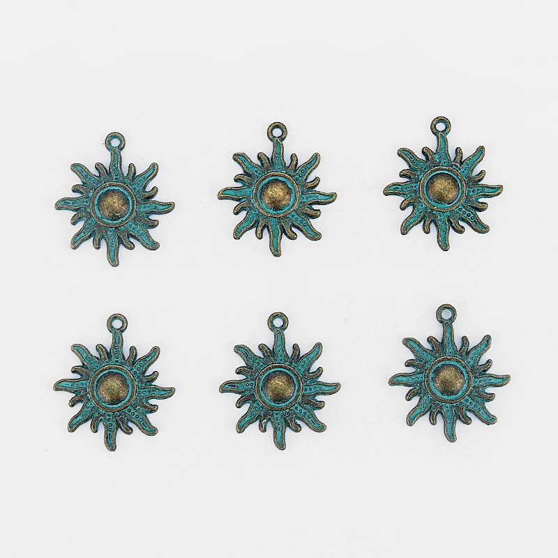 10pcs Antique Bronze Verdigris Patina Sun Charms Pendant for Bracelet Necklace DIY Jewelry Making Findings 28*25mm