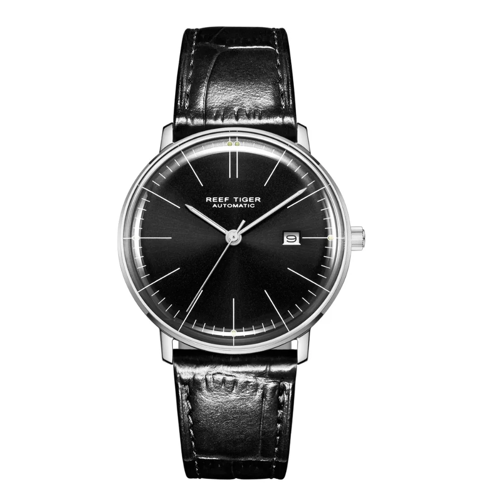 Reef Tiger Classic Serier RGA8215 Men Fashion Business Dress Ultra Thin Automatic Self-wind Mechanical Wrist Watch - Silver