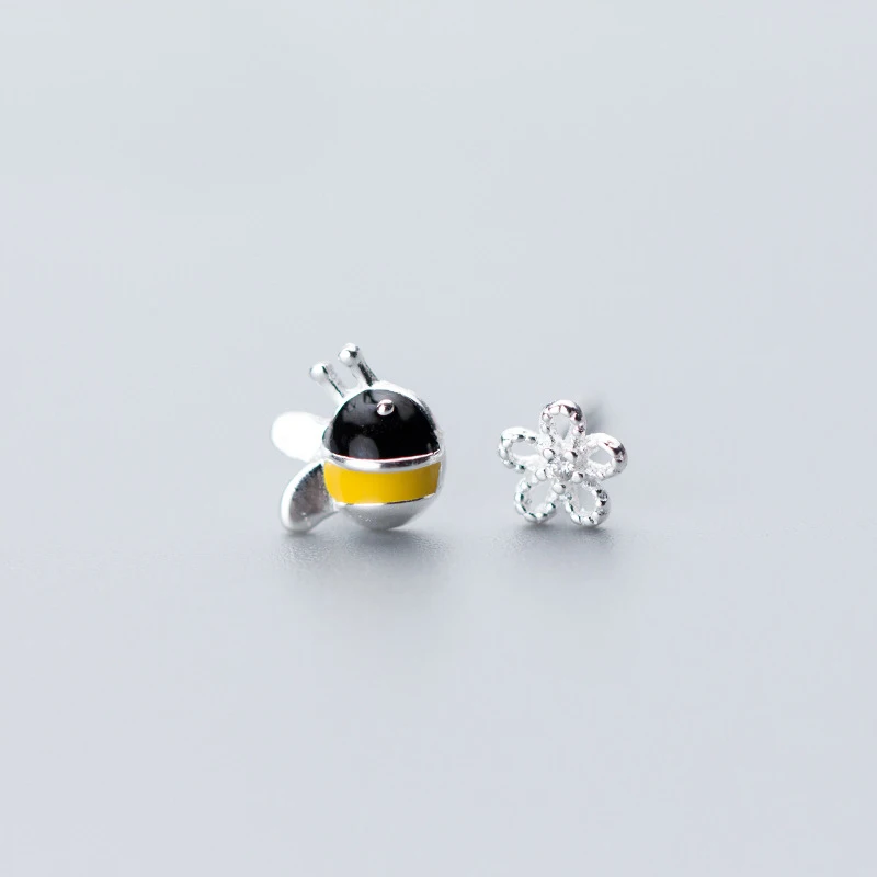 MloveAcc-pendientes de plata de ley 925 con forma de abeja y flor, joyería asimétrica, a la moda, para mujer