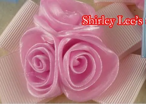 Wholesale --600 X (7x5cm) Pretty Pink And Blue Organza Sheer Rose on Grosgrain Ribbon Bow,Applique Crafts