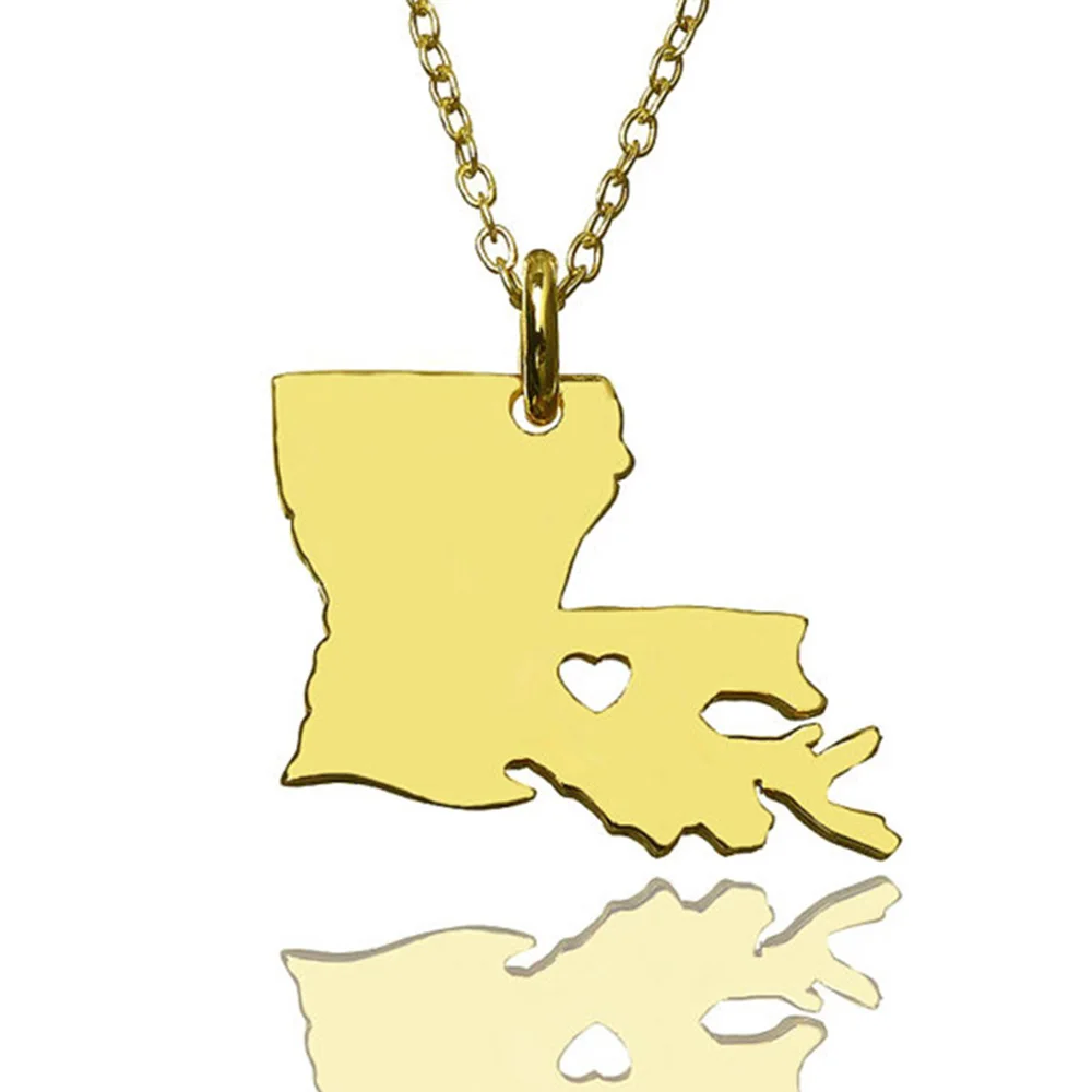 USA Louisiana State Map Necklace Rose Gold Silver Color Stainless Steel Map Necklaces Jewelry